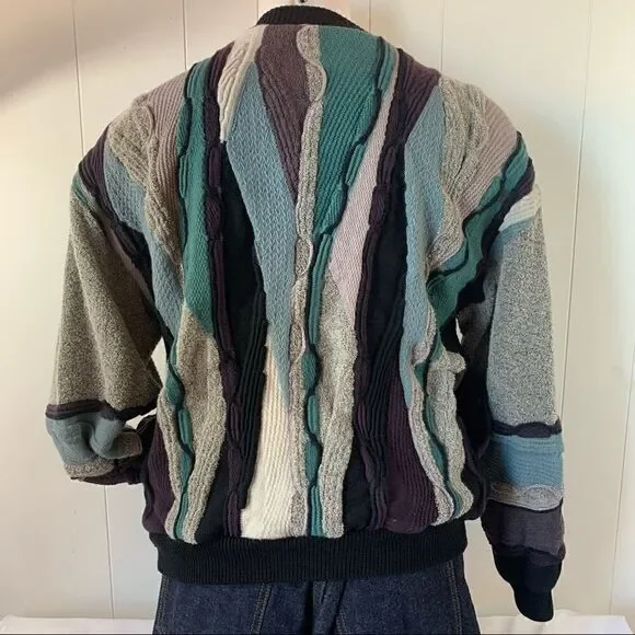 Vintage St Croix Knits Full Zip Lined Textured Knit Wool Mens Sweater Size XL